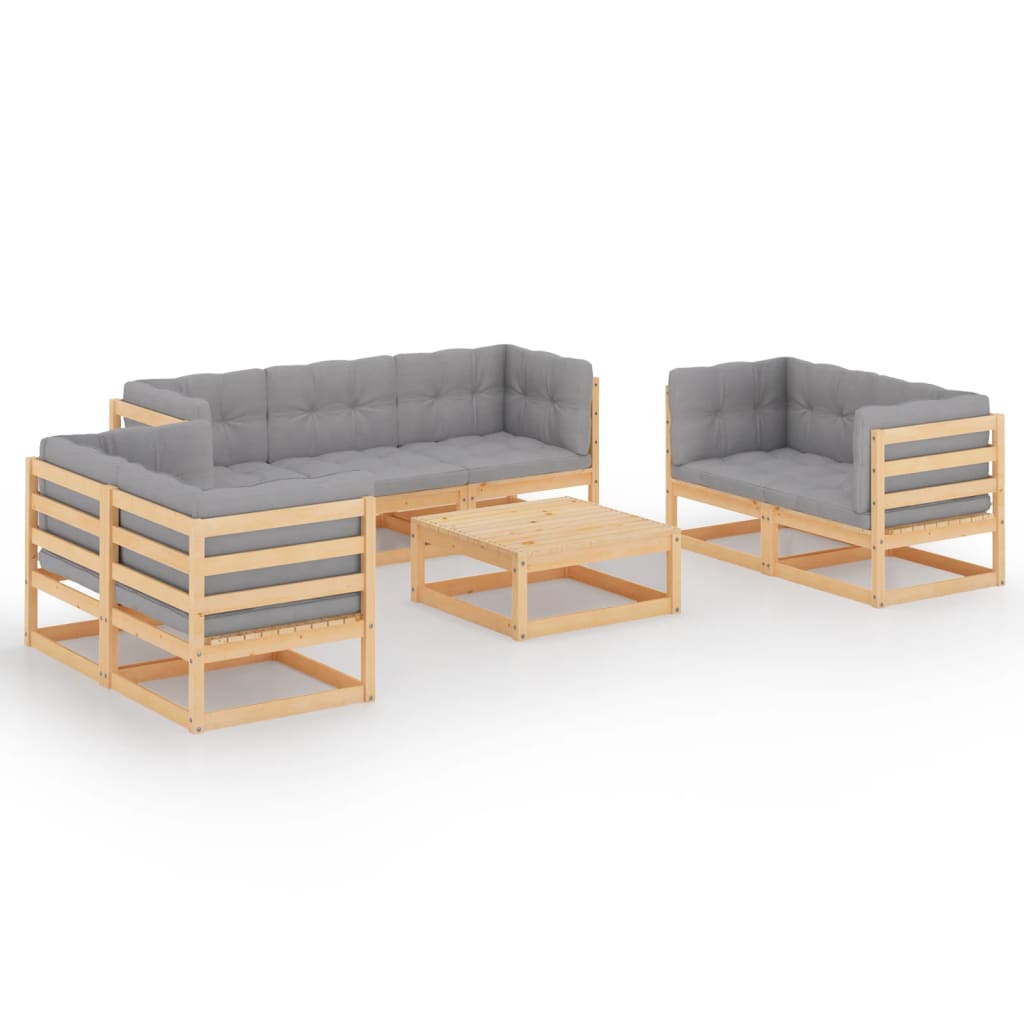 8-tlg. Garten-Lounge-Set mit Kissen Kiefer Massivholz